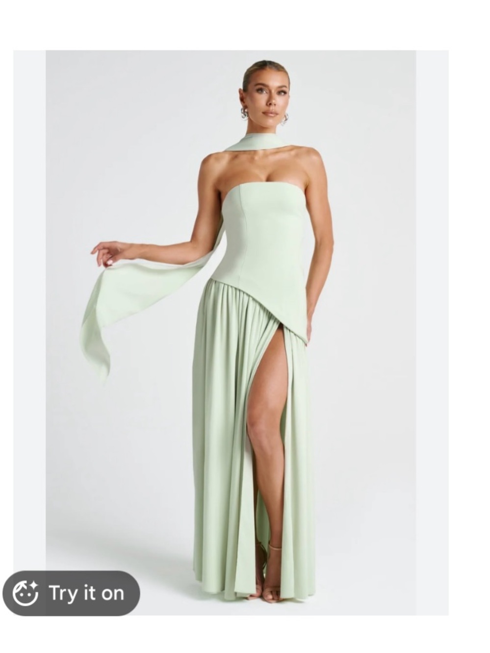 New Women size 6 Mint green maxi dress,unique draped scarf neckline,drop-waist